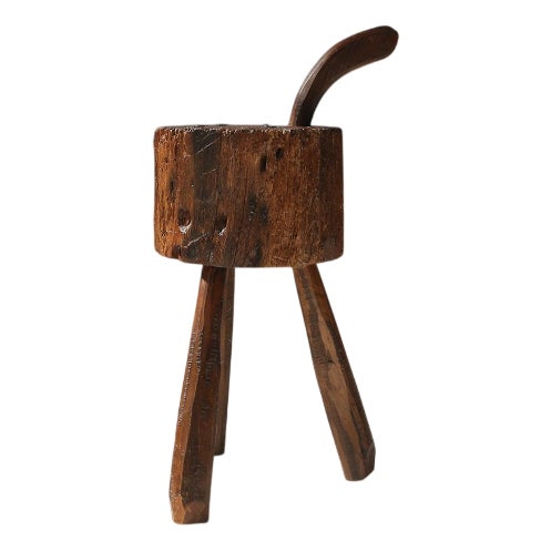 19th Century Rustic Handmade Oak Stool, France For Sale