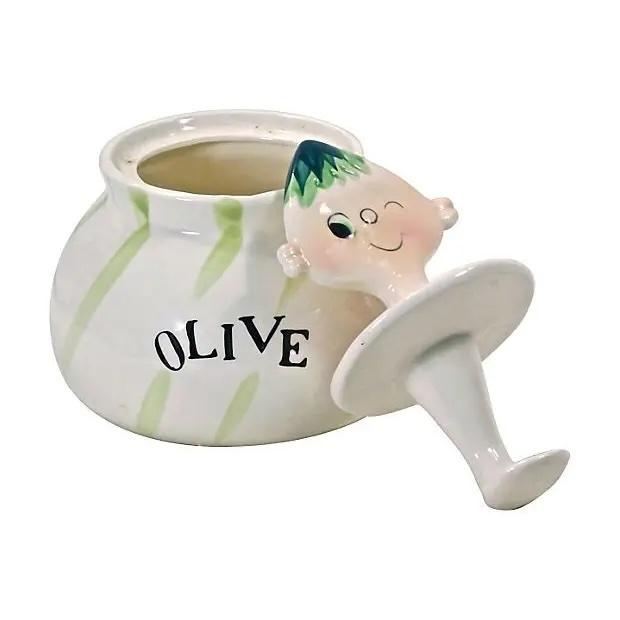 Vintage; 1910-1950, Mid-Century Modern, Pixieware, condiment jar depicting a hand-painted charicature face of a child on...