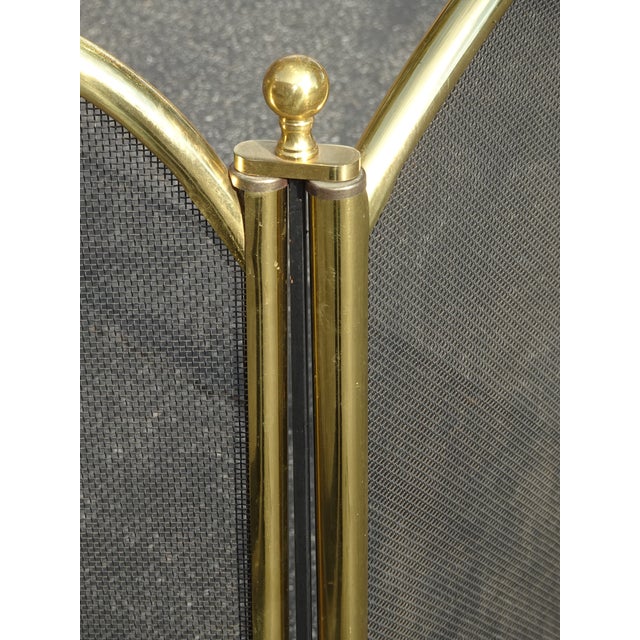 Vintage French Country Neoclassical Three Panel Gold Fireplace Screen W Finials For Sale - Image 16 of 17