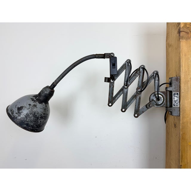 Gray Grey Industrial Scissor Wall Lamp from Elektroinstala, 1960s For Sale - Image 8 of 16