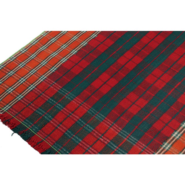 1950s Vintage Qashqai Persian Kilim Extra-Long Runner in Plaid Stripes by Rug & Kilim For Sale - Image 5 of 7