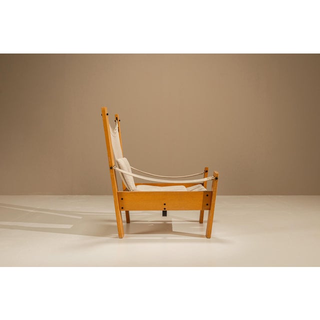 Set of Easy Chair and Ottoman in Pinewood and Canvas by John De Haard, Netherlands, 1960s For Sale - Image 4 of 14