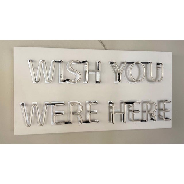 Contemporary Wish You Were Her(e) by Scott Young | Neon and metal sign with blue lettering. For Sale - Image 3 of 3