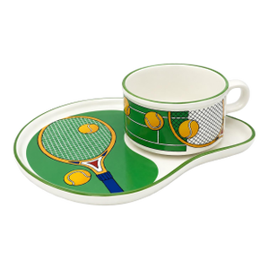 Vintage Tennis Racket Coffee Cup Saucer Set Ceramic