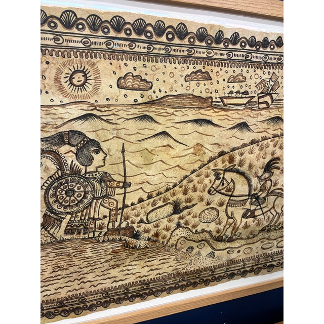 1960s 1960s "Euahtemoc Surrenders" Drawing on Amate Bark Paper by Marcial Camilo Ayala For Sale - Image 5 of 7