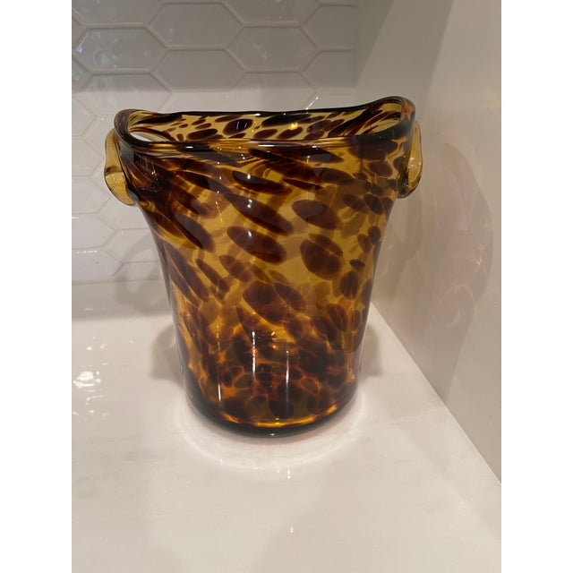 Christian Dior Vintage Christian Dior Hand Blown Glass Faux Tortoiseshell Wine Cooler Champagne Bucket For Sale - Image 4 of 5