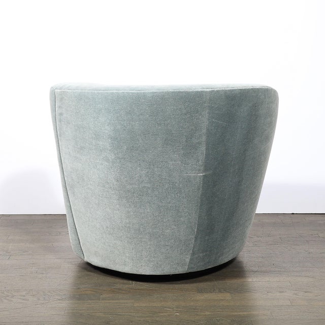 1980s Pair of Powder Blue Mohair Velvet Swiveling "Nautilus" Chairs by Vladimir Kagan For Sale - Image 5 of 15