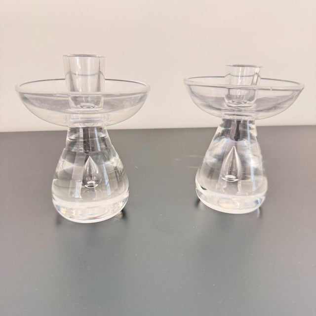 Traditional Vintage Val St Lambert Crystal Candleholders MCM Teardrop Pair 4.5" ~ Belgium For Sale - Image 3 of 11