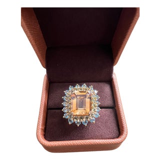 Bochic "Capri" Natural Citrine & Blue Topaz Ring Set In 18K Gold & Silver For Sale