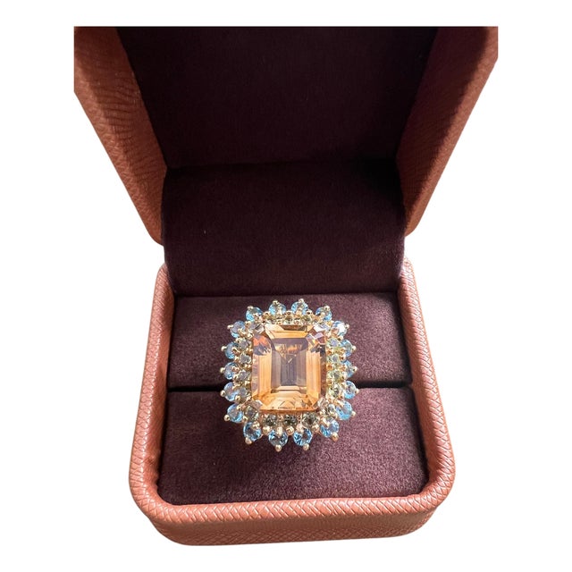 Bochic "Capri" Natural Citrine & Blue Topaz Ring Set In 18K Gold & Silver For Sale