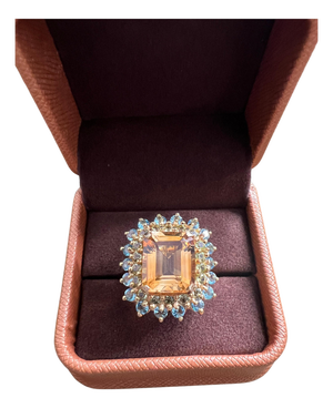 Bochic "Capri" Natural Citrine & Blue Topaz Ring Set In 18K Gold & Silver