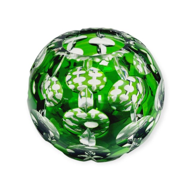 Vintage Emerald Green Cut-to-Clear Lead Crystal Sphere Vase, 1970s For Sale - Image 10 of 10