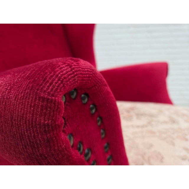 Red Danish Highback Lounge Chair in Velour with Ash Legs, 1970s For Sale - Image 8 of 18