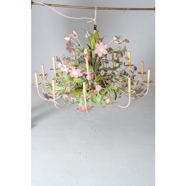 1970s Huge Custom Metal Floral Chandelier in Hollywood Regency Style For Sale In New York - Image 6 of 13