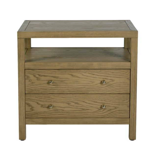 Spritely Home Accent Furniture Nora 28 in. W Rectangular 2 Drawer Wide Nightstand with Open Shelf, Light Oak For Sale - Image 4 of 12