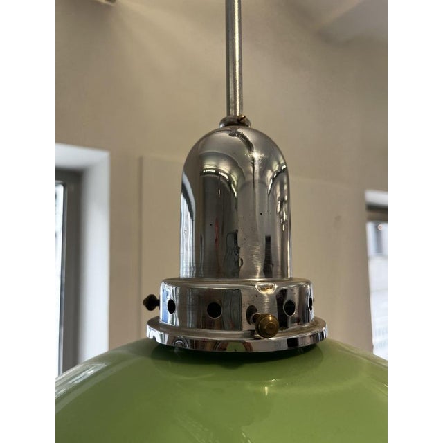 Chrome Ceiling Lamp with Green Glass Shade, 1960s For Sale - Image 4 of 8