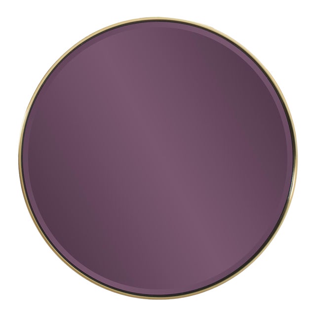 Broidy Round Mirror- Aubergine Purple For Sale
