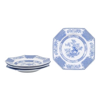 Octagonal Deep Faience Plates from Rörstrand, Set of 4 For Sale