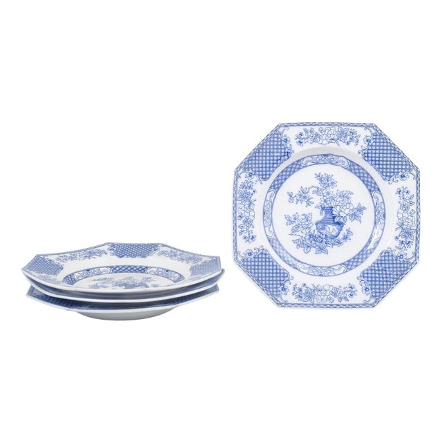 Octagonal Deep Faience Plates from Rörstrand, Set of 4 For Sale