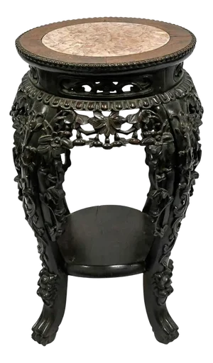 Vintage Hand-Carved Chinese Marble Pedestal