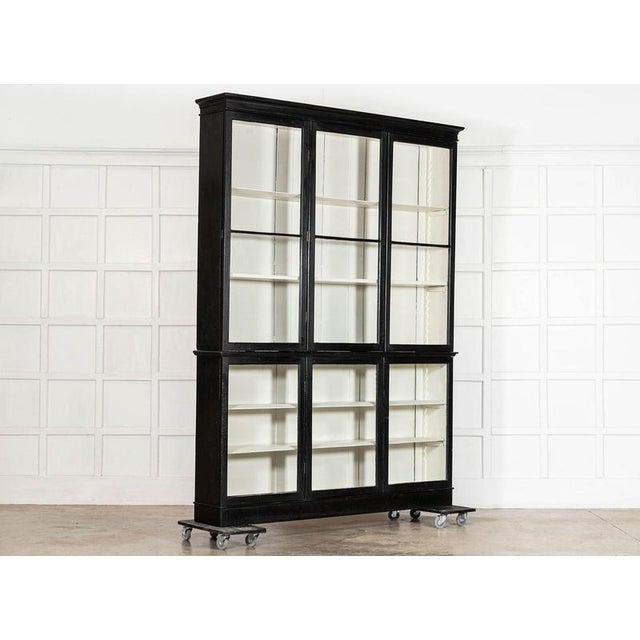 Large 19th Century English Ebonised Pine Glazed Display Cabinet, 1890 For Sale - Image 3 of 18