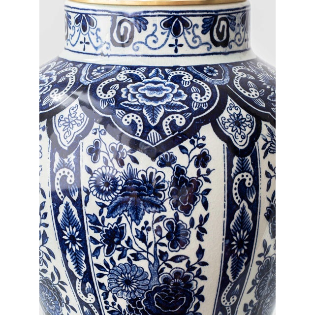 Delft Blue Ceramic Table Lamps with Persimmon Silk Shades from Boch Frères, 1960s, Set of 2 For Sale - Image 6 of 18