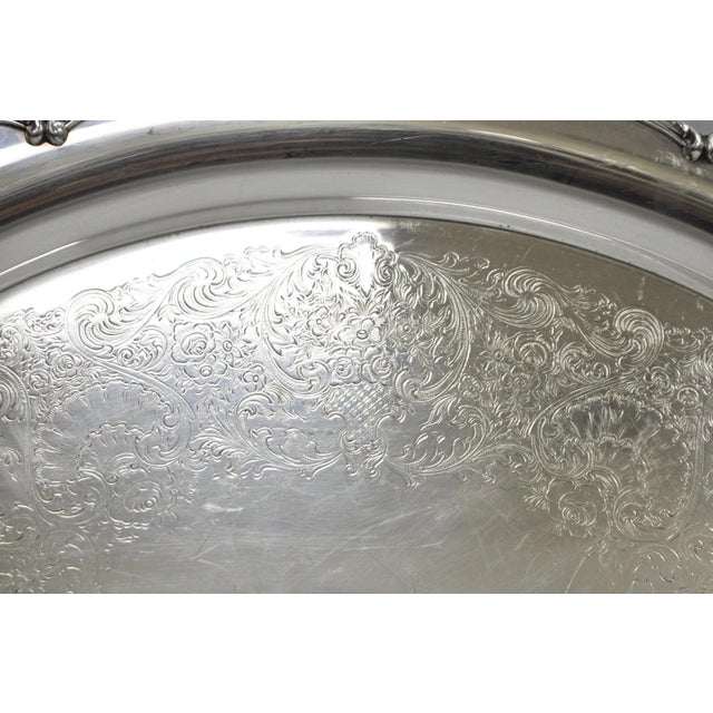 Silver Vintage 1847 Rogers Bros "Reflection" Silver Plated Oval Serving Platter Tray For Sale - Image 8 of 14