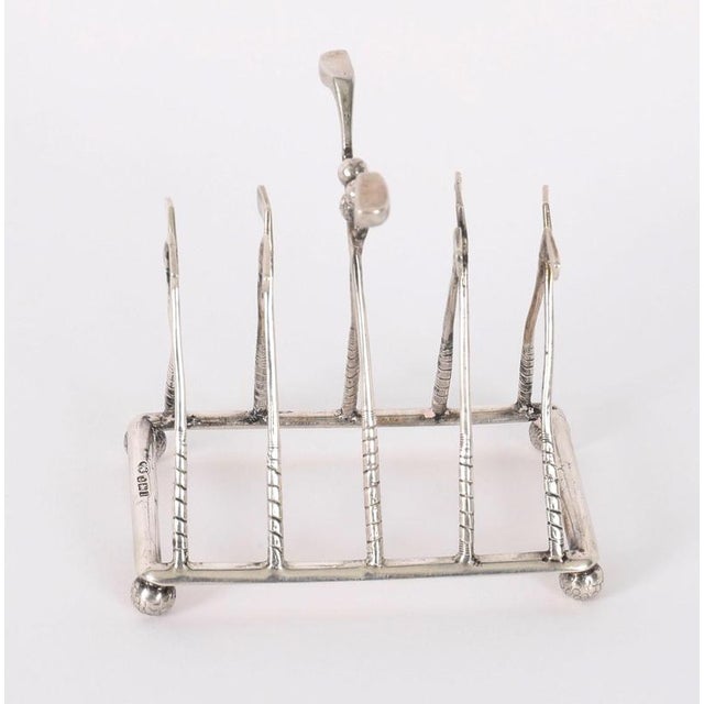 Antique 20th Century Sterling Silver Letter Toast Rack with Crossed Golf Clubs, 1890s For Sale - Image 5 of 12
