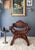 Wood Spanish Colonial Savonarola Chair With Carved Lion Heads and Tooled Leather For Sale - Image 7 of 18