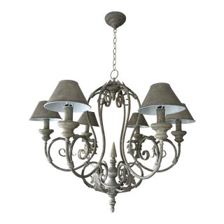 1980s Faux Stone Tole Acanthus Leaf Chandelier With Shades For Sale