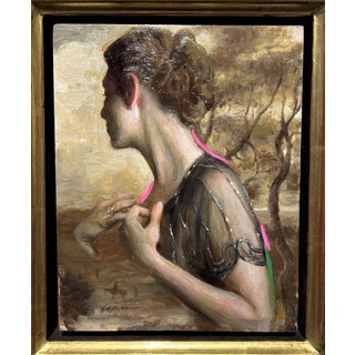 And This One is Time Traveler by Karen Offutt | Oil on Panel Portrait of a woman in profile For Sale