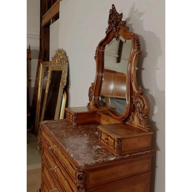 Rocaille Style Walnut Psyche Chest of Drawers from Maison Guinand-Le Glas, 1900s For Sale - Image 13 of 18