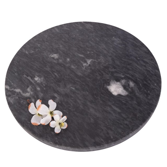 Modern Artifacts Trading Company Decorative Round Marble Tray in Black For Sale - Image 3 of 3