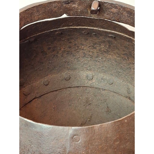 Antique 19th C Hand Forged Wrought Iron Well Bucket Riveted Strap Cauldron For Sale - Image 12 of 17