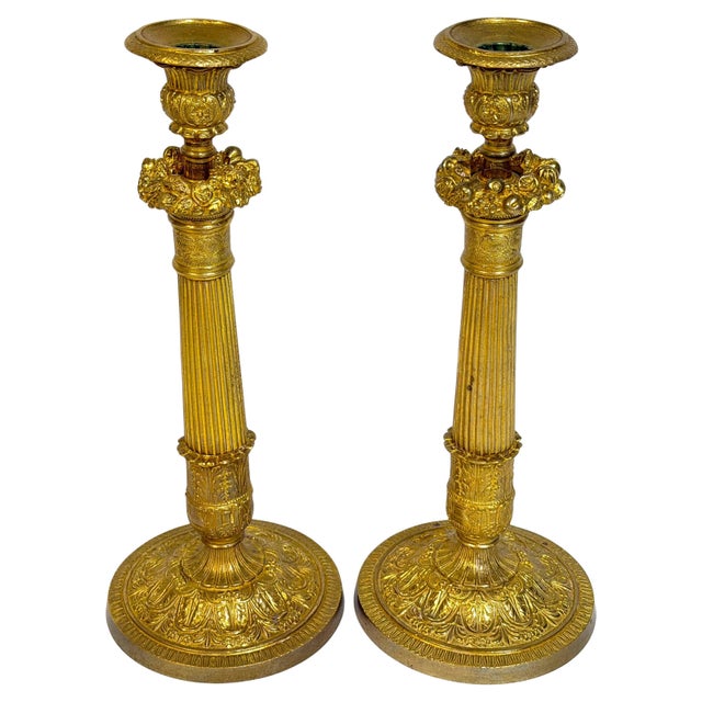 French Pair Charles X Ormolu Candlesticks, France, Atrib. Pierre-François Feuchère For Sale - Image 3 of 18