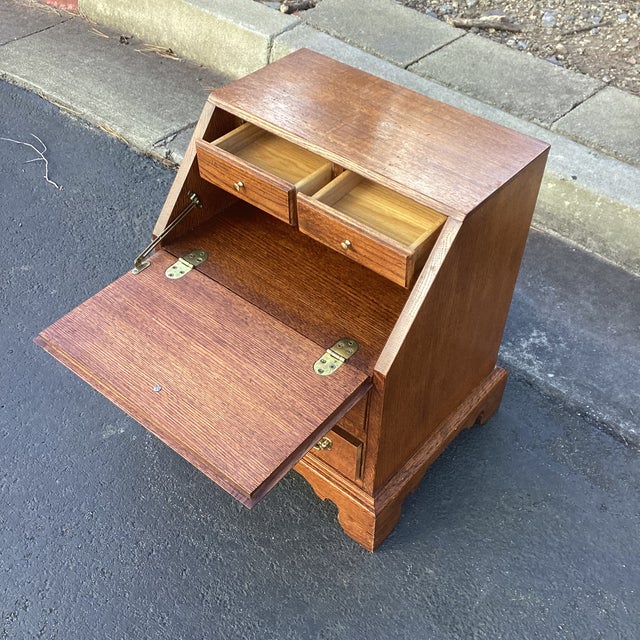 Traditional Vintage Miniature Oak Drop Front Secretary Desk For Sale - Image 3 of 9