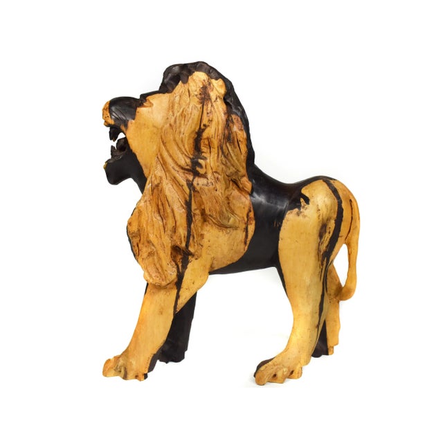 Early 20th Century Hand Carved Solid African Ebony Wood Lion Safari Figurine Model For Sale - Image 6 of 6