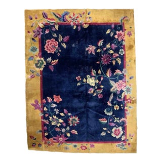1920s Handmade Antique Art Deco Chinese Rug For Sale