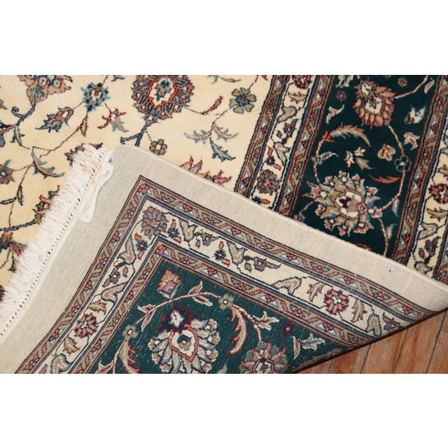 Indian Vintage Zabihi Collection Large Ivory Green Indian Room Rug - 10'9" x 13'3" For Sale - Image 3 of 11