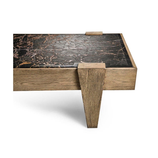 Modern Rustic Oak and Marble Cocktail Table For Sale - Image 4 of 12