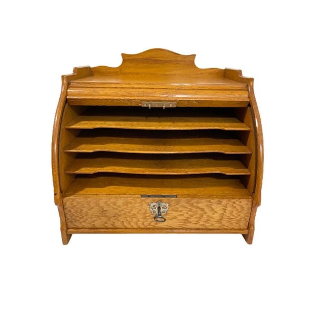 Dutch Oak Desk Letter Cabinet with Round Sliding Top For Sale - Image 5 of 10