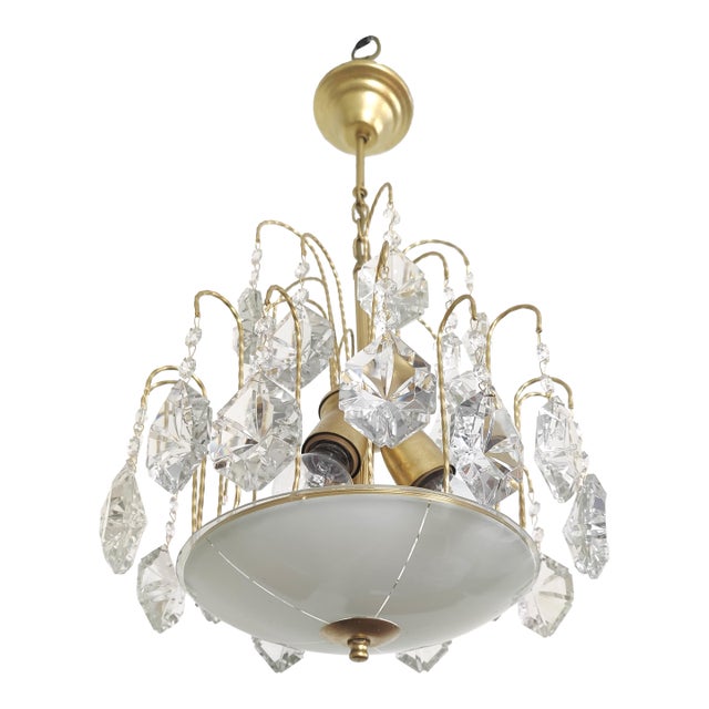 1980s Crystal Chandelier French Basket For Sale