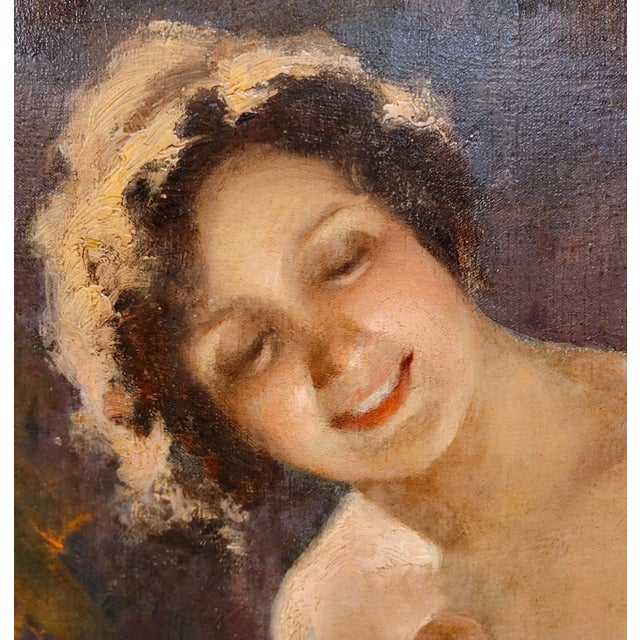 19th Century Girl Admiring Herself in the Mirror -C1880s Italian Romanticism Oil Painting For Sale - Image 5 of 8