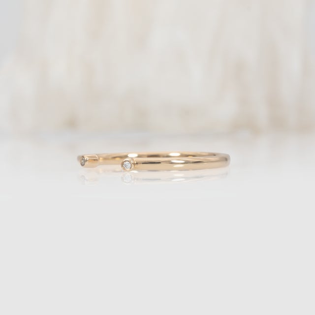Open Band Ring With Bezel Diamond Accents in Solid 14k Gold | Stackable Band, Size 6.75 For Sale In Columbus - Image 6 of 9