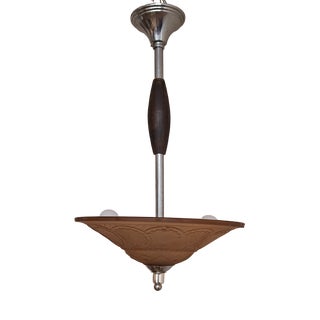 Vintage French Art Deco Pendant Lamp with Pink-Tinted Relief Glass Shade, 1920s For Sale