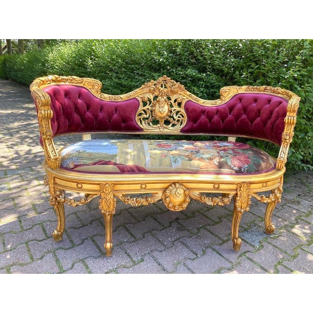 1950s French Louis XVI Burgundy Velvet Settee Sofa For Sale - Image 9 of 13