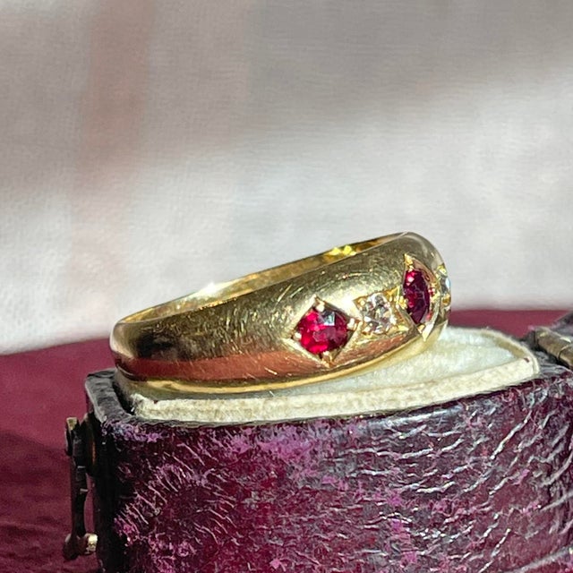Victorian Ruby Diamond Ring 18k Gold Dated 1894, Size 7 For Sale - Image 4 of 9