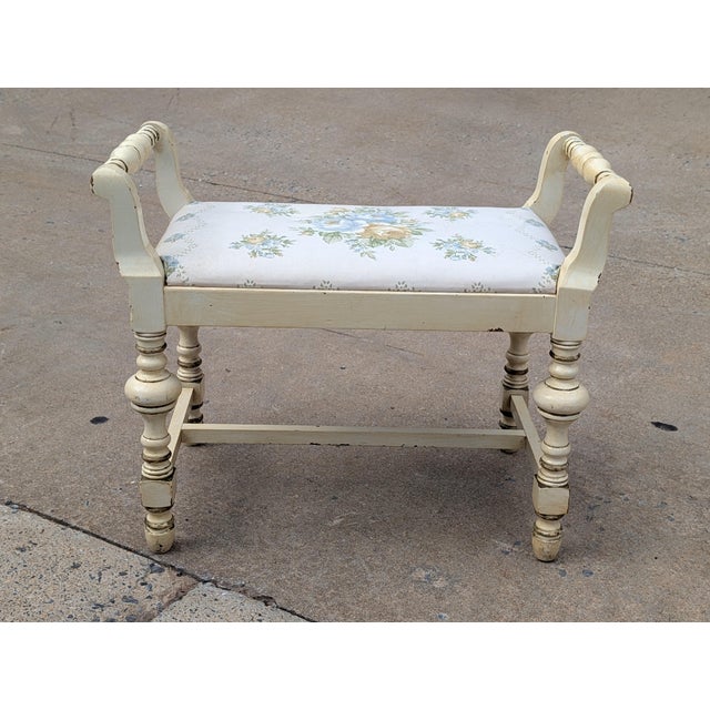 Vintage Chic Turned-Leg Cream Boho Bench For Sale - Image 10 of 13