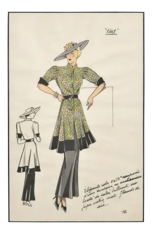 Matted 1937 Art Deco French Fashion Pochoir