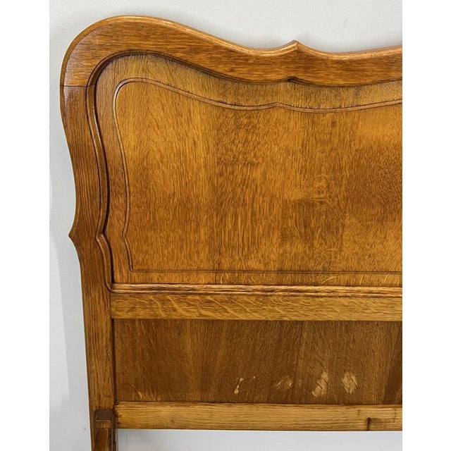 Vintage French Louis XVI Oak Double Bed Frame with Carved Headboard For Sale - Image 9 of 12